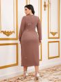 SHEIN Modely Plus Size Diamond Decorated Long Sleeve Dress