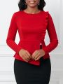 SHEIN Lady Solid Color Long Sleeve T-shirt With Asymmetrical Hem