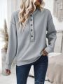 Womens' Half-Button Casual Sweater With Slouchy Shoulder