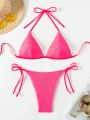 SHEIN Swim Vcay Woven Triangle Cup Bikini Set With Knots At Sides