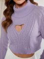 Luxe Women's High Neck Love Heart Hollow Out And Drop Shoulder Long Sleeve Sweater