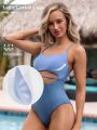 SHEIN Leisure Women's One Piece Swimsuit With Hollow Out Front And Cross Back Design