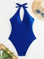 SHEIN Swim Chicsea Solid Color Backless One Piece Swimsuit - Elegant Style