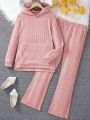 2pcs/set Teen Girls' Long Sleeve Hooded Sweatshirt With Asymmetric Hem & Pants Set