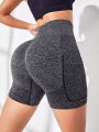 Wide Waistband Biker Shorts With Phone Pocket