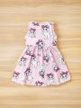 SHEIN Baby Girls' Casual Knitted Sleeveless Cat Print Empire Waist Dress