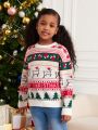 SHEIN Girls Christmas Pattern Drop Shoulder Sweater