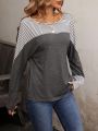 SHEIN LUNE Batwing Sleeve Striped T-shirt