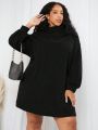 SHEIN CURVE+ Plus Size Solid Color High Neck Batwing Sleeve Dress