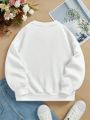 Girls' Sweet Dessert & Letter Print Round Neck Fleece Sweatshirt For Big Kids