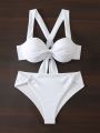 SHEIN Swim Mod White Butterfly Knot Decorated Bikini Swimsuit Set