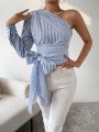 SHEIN Privé Stripe Side Tie One Shoulder Blouse