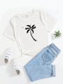 Tween Girls' Palm Tree And Bird Printed T-shirt