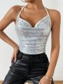 SHEIN BAE Women's Sparkly Halter Neck Vest