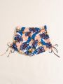 SHEIN Swim Vcay Tropical Print Side Drawstring Short Pant Swimsuit Bottom