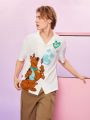 SCOOBY-DOO X SHEIN Men's Oversized Shirt With Cartoon Dog Pattern And Heart-Shaped Detail