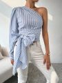 SHEIN Privé Stripe Side Tie One Shoulder Blouse