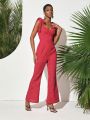 Christian Allana Eyelet Bustier Jumpsuit With Bow Straps