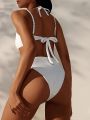 SHEIN Swim Vcay Solid Color Knotted Back Bikini Set