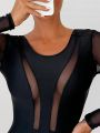 Women'S Paneled Mesh Long-Sleeved One-Piece Swimsuit