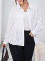 SHEIN Essnce Plus Size Mesh Knit Drop Shoulder Casual Shirt