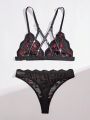 Women'S Lip Printed Embroidery Lace Sexy Lingerie Set (Valentine'S Day Edition)