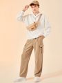 SHEIN Teenage Boy's Loose Fit Workwear Style Straight Leg Cargo Pants