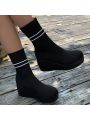 Women's Autumn & Winter Striped Knitted One-footed Slope Heel Boots