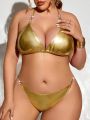 SHEIN Swim SXY Plus Size 2pcs Bikini Set With Rhinestone Chain Detailing