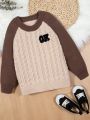 SHEIN Kids EVRYDAY Boys' (little Kid) Pullover Sweater With Letter Embroidery And Drop Shoulder Design