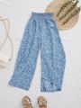 SHEIN Kids Cooltwn Tween Girl Ditsy Floral Print Wide Leg Pants