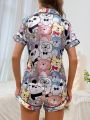 Cartoon Graphic Contrast Piping PJ Set