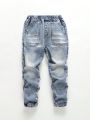 Young Boy Elastic Waist Washed Jeans