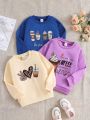 Little Girls' Trendy Printed 3-piece Sweatshirt Set, Casual Outdoor Top Clothing For Autumn And Winter