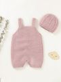 Baby Girls' Suspender Sweater Romper Set With Hat