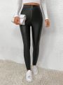 SHEIN Essnce Pu Leather Skinny Pants With Zipper Fly