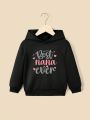 Baby Girl Heart & Letter Graphic Hoodie