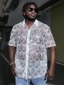 Manfinity AFTRDRK Men'S Plus Size Sequin Patchwork Tassel Trim Casual Short Sleeve Shirt