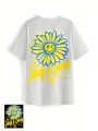 Vandy Women'S Loose Fit Round Neck T-Shirt With Emoji, Flower And Letter Print