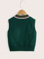 SHEIN Kids Academe Young Boy Striped Trim Cable Knit Sweater Vest