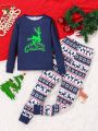 Girls' Christmas Patterned Top And Bottom Set For Juniors