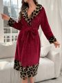 Leopard Pattern Belted Flannelette Robe