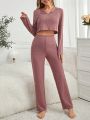 Solid Color Long Sleeve & Long Pant Homewear Set