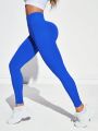 Yoga Trendy Ladies' Seamless Wide Waistband Leggings - Blue