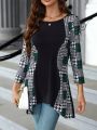 EMERY ROSE Long Sleeve Plaid Pattern Printed T-shirt