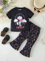 Baby Girls' Cute Trendy Unicorn Printed 2pcs/set For Summer And Autumn