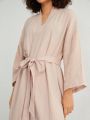 SHEIN Leisure Women'S Belted Wide Sleeve Bathrobe For Home, Soft Skin-Friendly, Comfortable And Breathable.