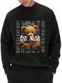 Men'S Round Neck Drop Shoulder Sleeve Casual Sweatshirt With Text & Cartoon Print