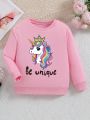 Young Girl Unicorn & Letter Graphic Sweatshirt