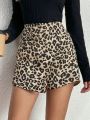 SHEIN LUNE Women'S Leopard Print Irregular Hem Skorts